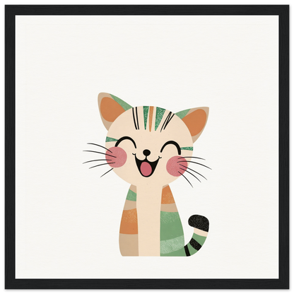 Happy cartoon cat with green and orange stripes for cute nursery wall art decor