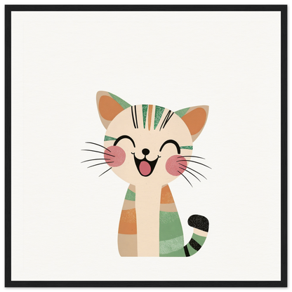 Happy cartoon cat with stripes perfect for nursery wall art or framed poster decor