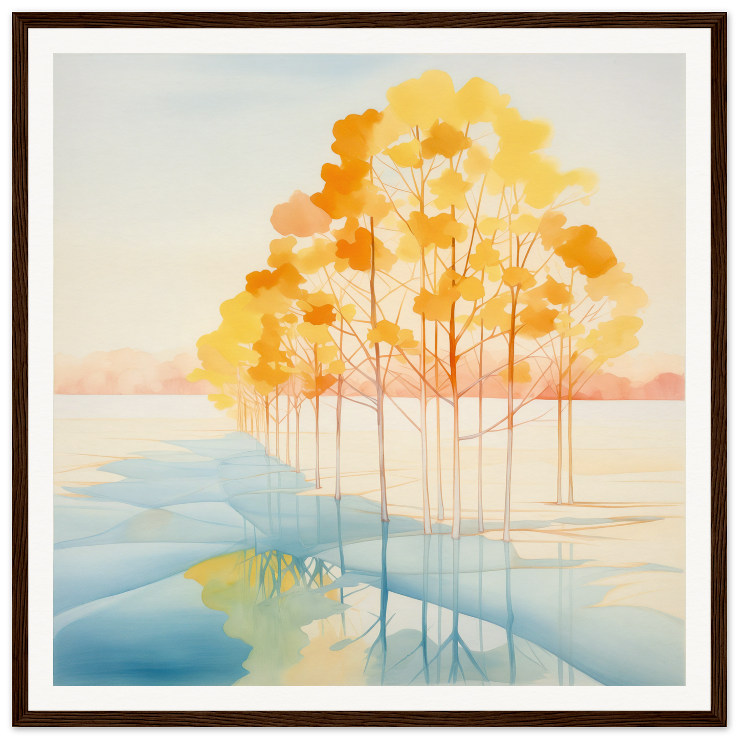 Watercolor painting of autumn trees reflection for nursery wall art decor product15