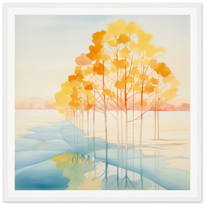 Watercolor autumn trees reflection perfect for nursery wall art or framed poster decor