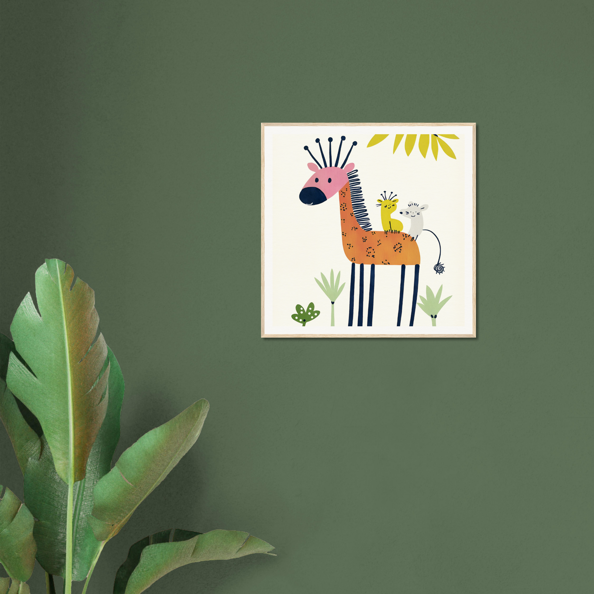 Whimsical pink and orange giraffe nursery wall art for fun nursery decor