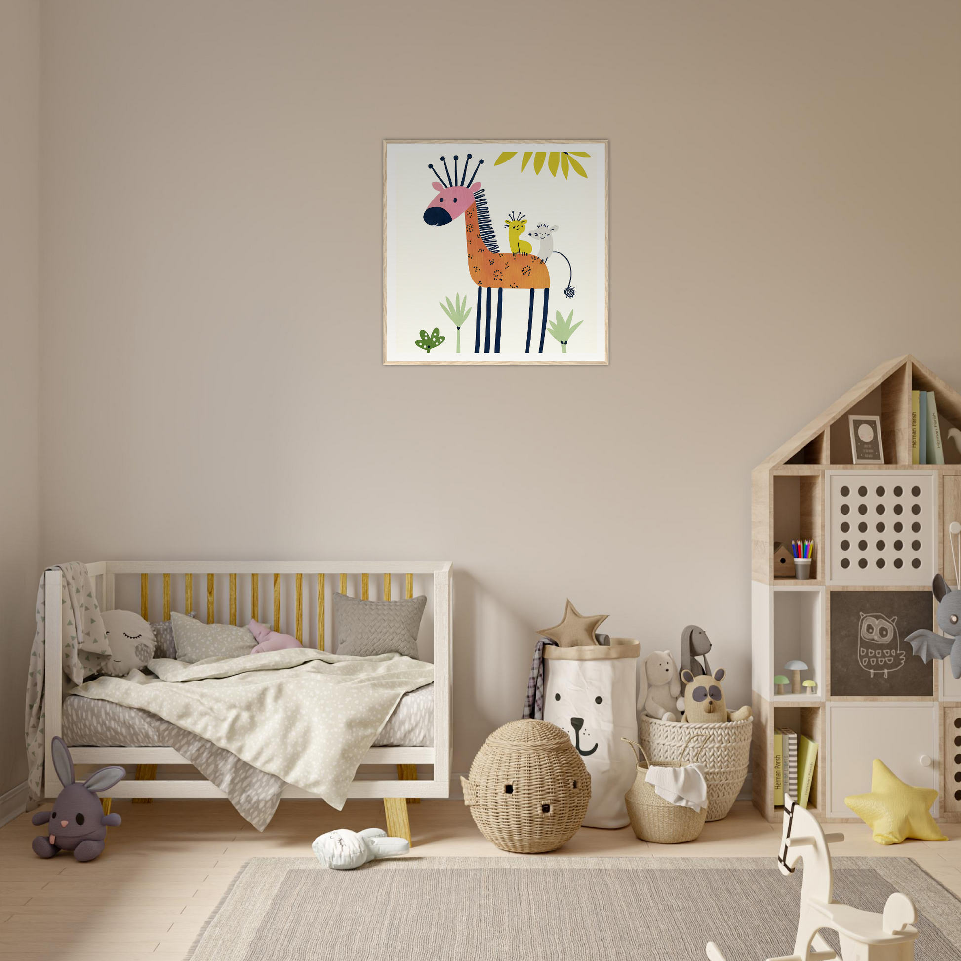 Whimsical Giraffe Artwork for Nursery Wall Art – Colorful Framed Poster Decor