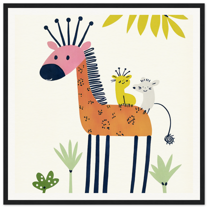 Whimsical giraffe nursery wall art featuring a pink head and striped legs in product150
