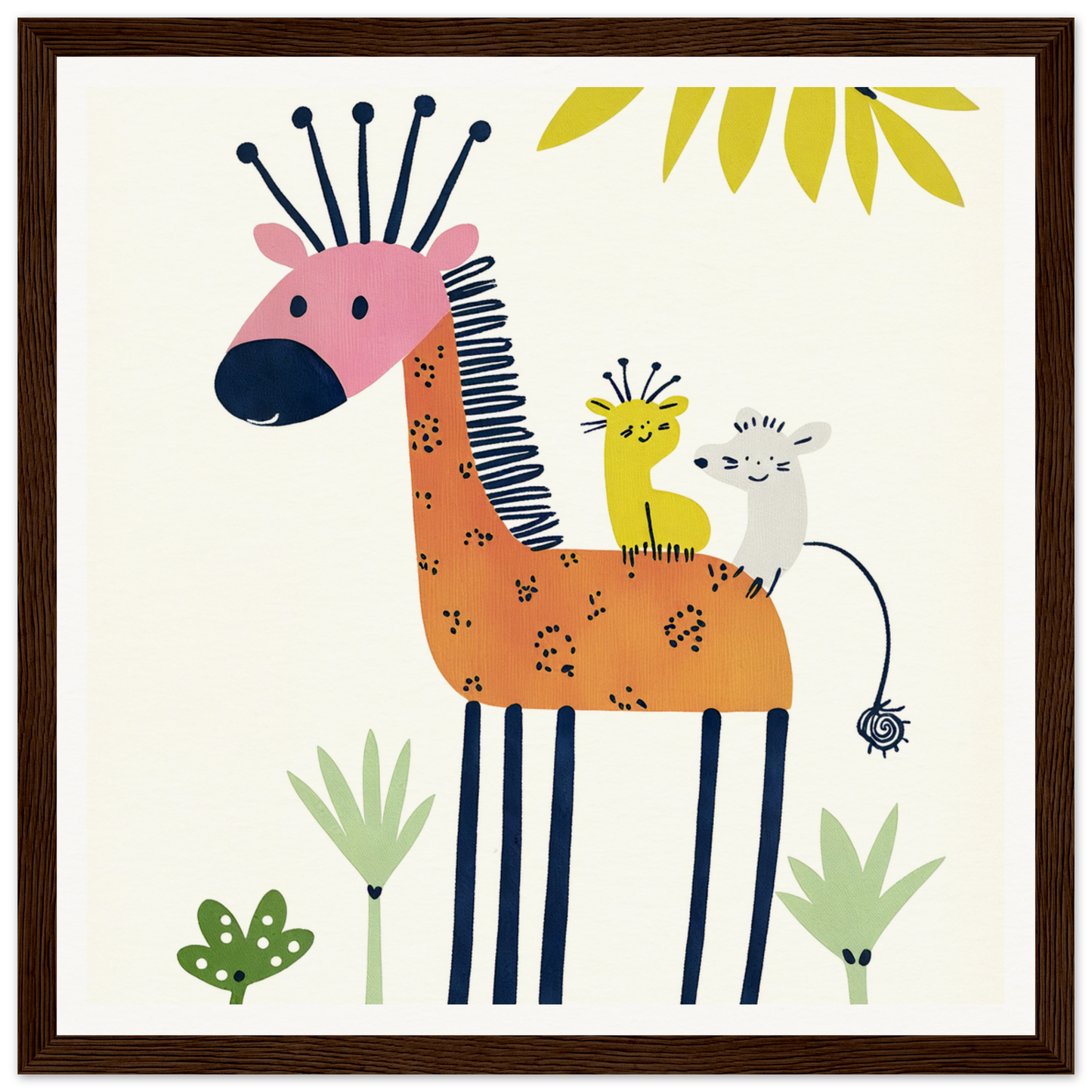Whimsical giraffe with birds on its back for adorable nursery wall art decor
