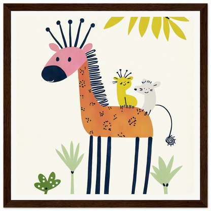 Whimsical giraffe with birds on its back for adorable nursery wall art decor