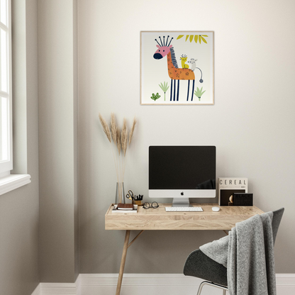 Whimsical cartoon zebra nursery wall art with colorful plants in product150