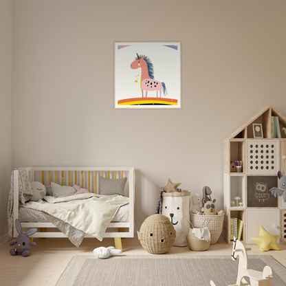 Cozy nursery with unicorn nursery wall art above the crib in product154