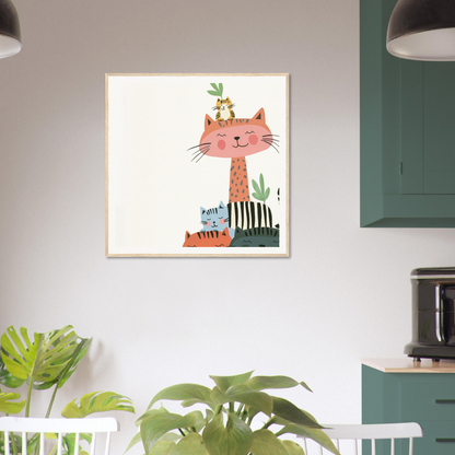 Framed whimsical illustration of an orange cat for cute nursery wall art