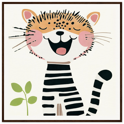 Happy cartoon cat in striped outfit for fun nursery wall art or framed poster decor