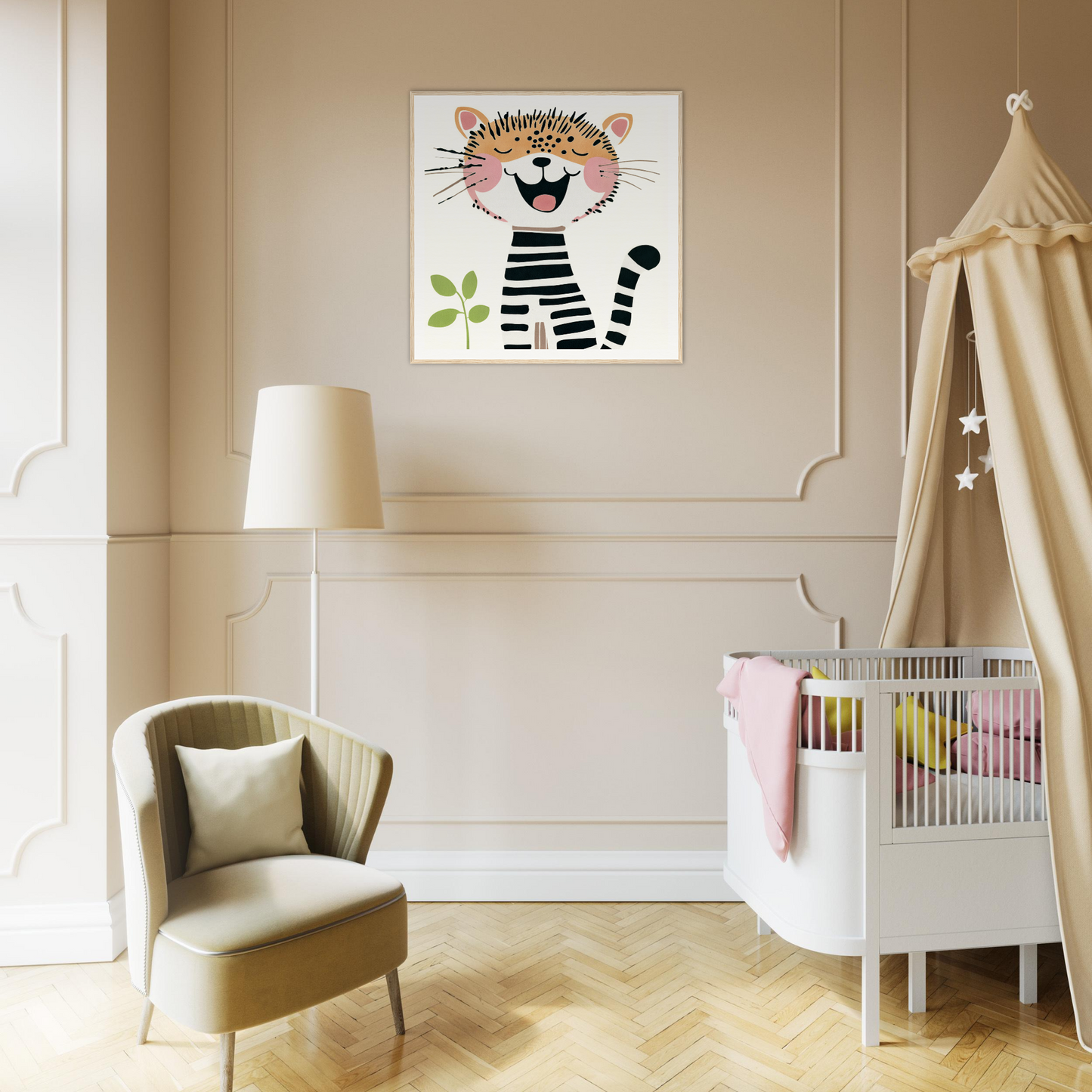 Whimsical cartoon tiger wall art for fun nursery decor in product158 framed poster