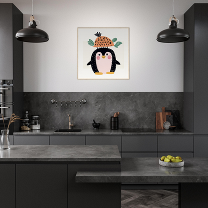 Cute cartoon penguin in a floral crown for adorable nursery wall art