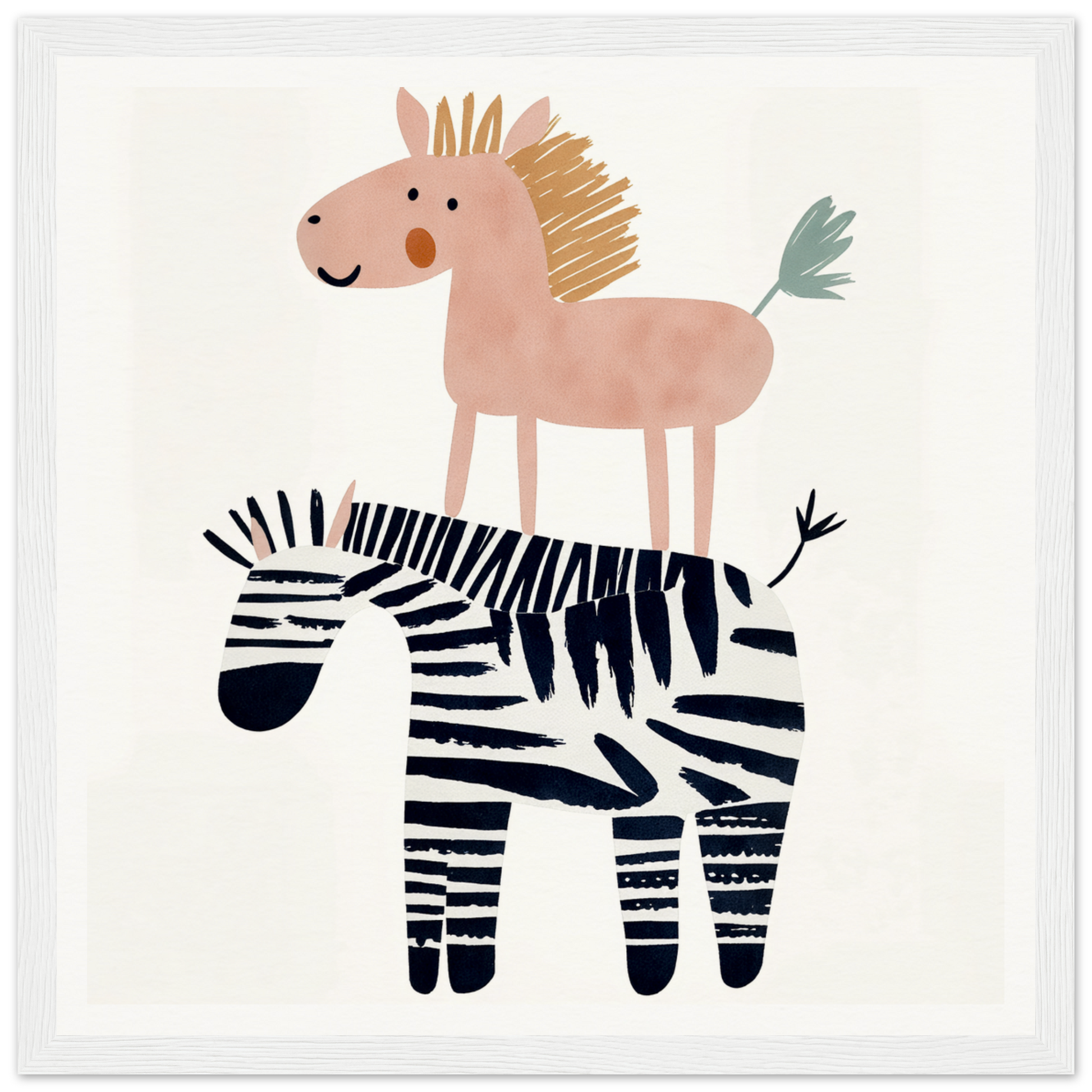 Pink horse on a zebra for fun nursery wall art in product164 framed poster