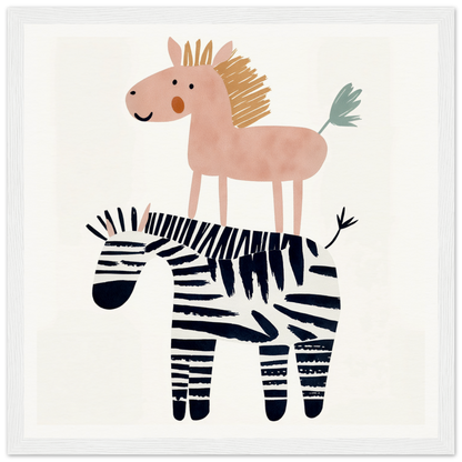 Pink horse on a zebra for fun nursery wall art in product164 framed poster