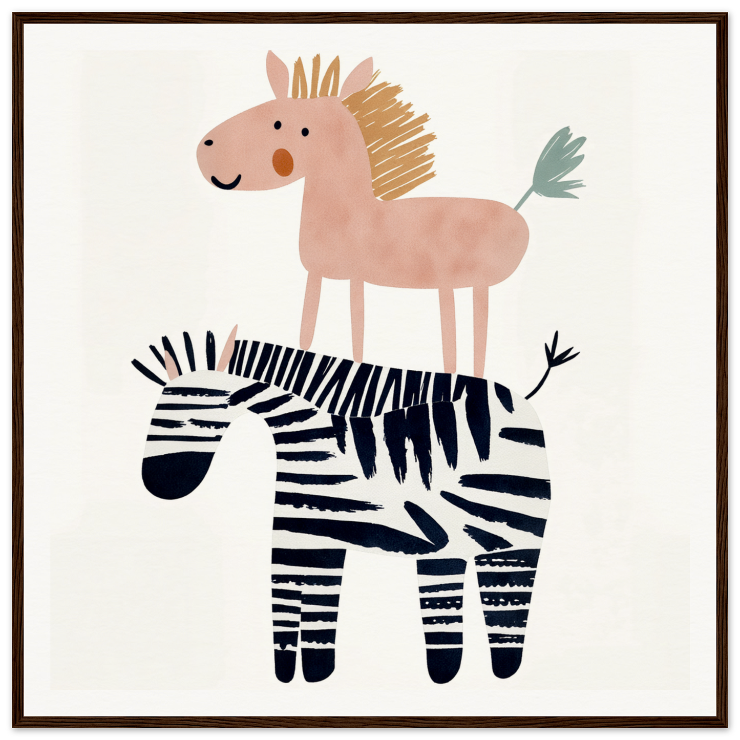 Pink horse on zebra for fun nursery wall art in product164 framed poster