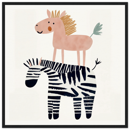 Colorful Pink Horse on Zebra for Fun Nursery Wall Art or Framed Poster Decor