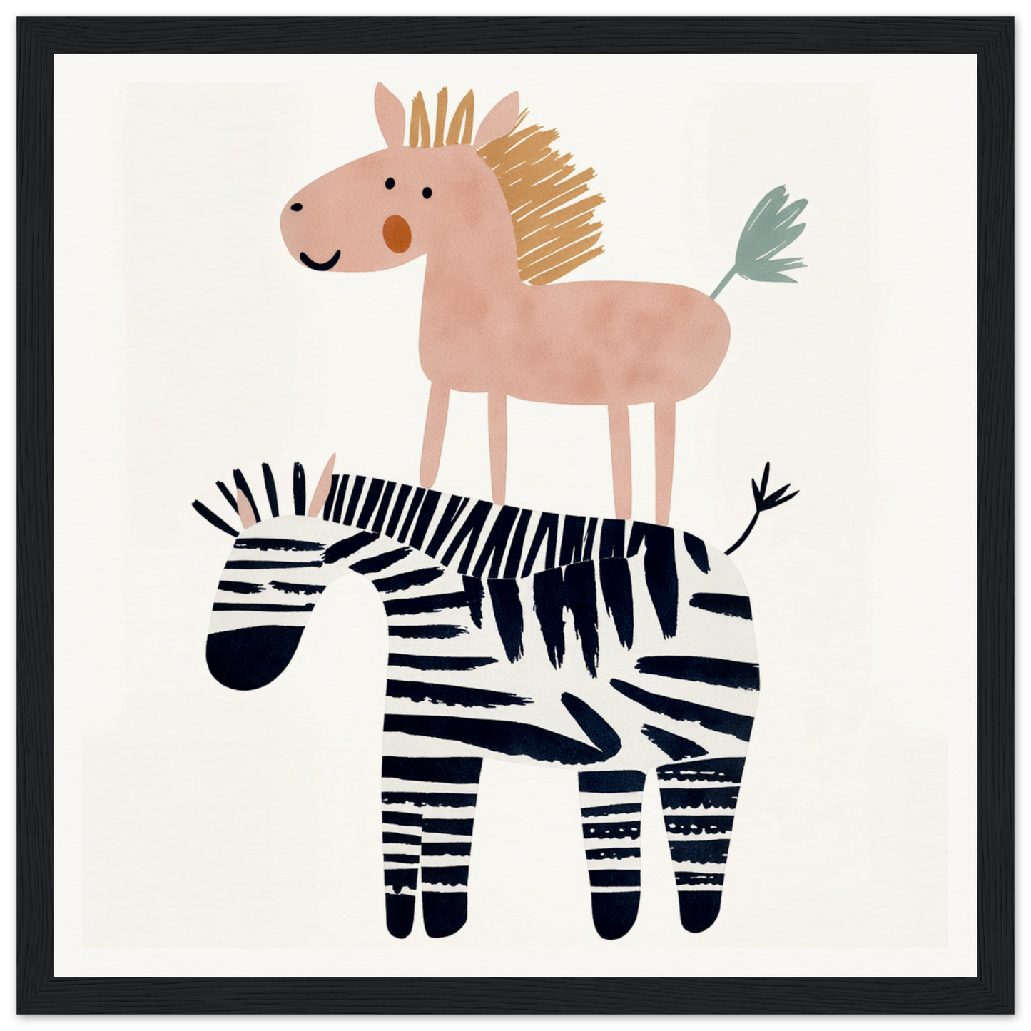 Pink horse on black and white zebra for fun nursery wall art in product164