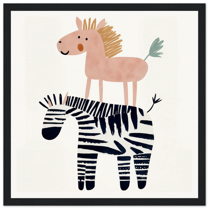 Pink horse on black and white zebra for fun nursery wall art in product164