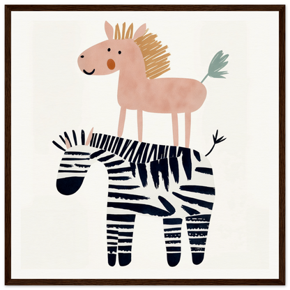 Pink horse on a zebra, perfect for nursery wall art or framed poster decor