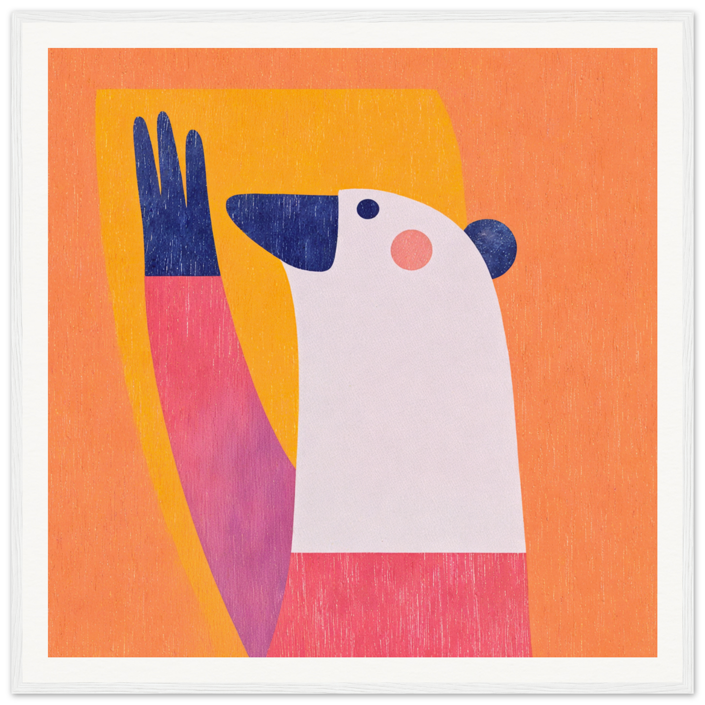 White Polar Bear with Blue Paw in Pink and Orange for Nursery Wall Art or Decor