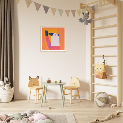 Colorful children’s play area featuring animal chairs and a table, perfect for nursery decor