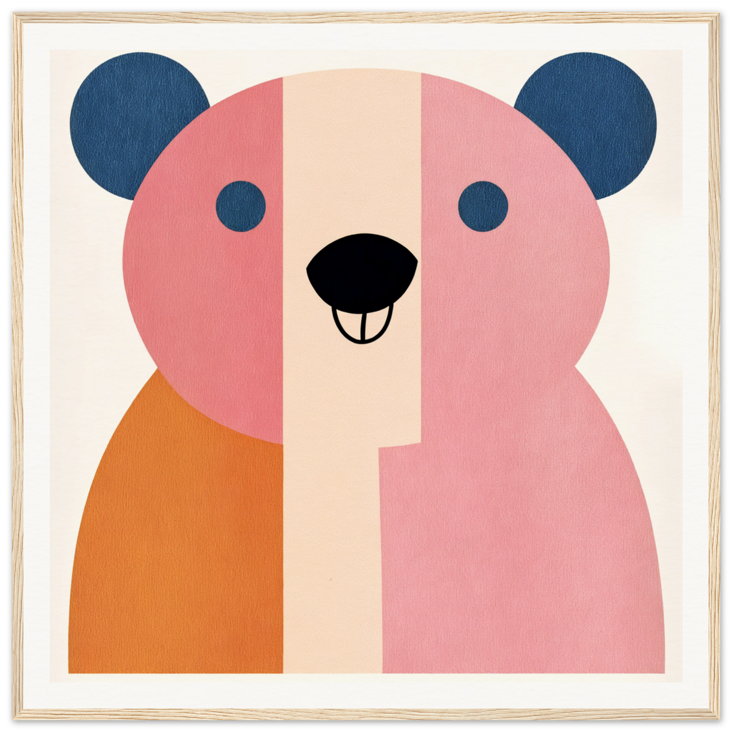 Minimalist illustration of a pink and orange bear for cute nursery wall art