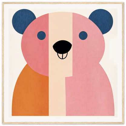 Minimalist illustration of a pink and orange bear for cute nursery wall art