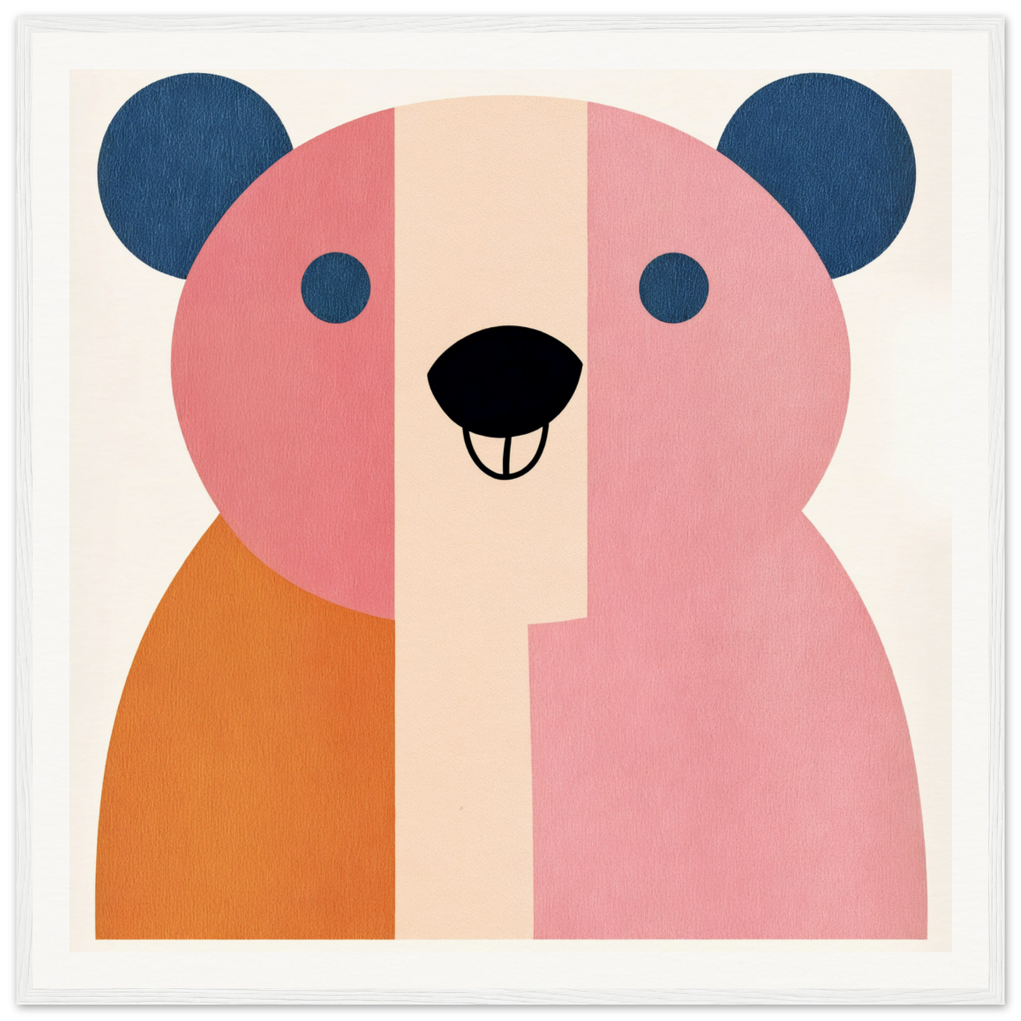 Minimalist cartoon bear face in pink and beige for cute nursery wall art