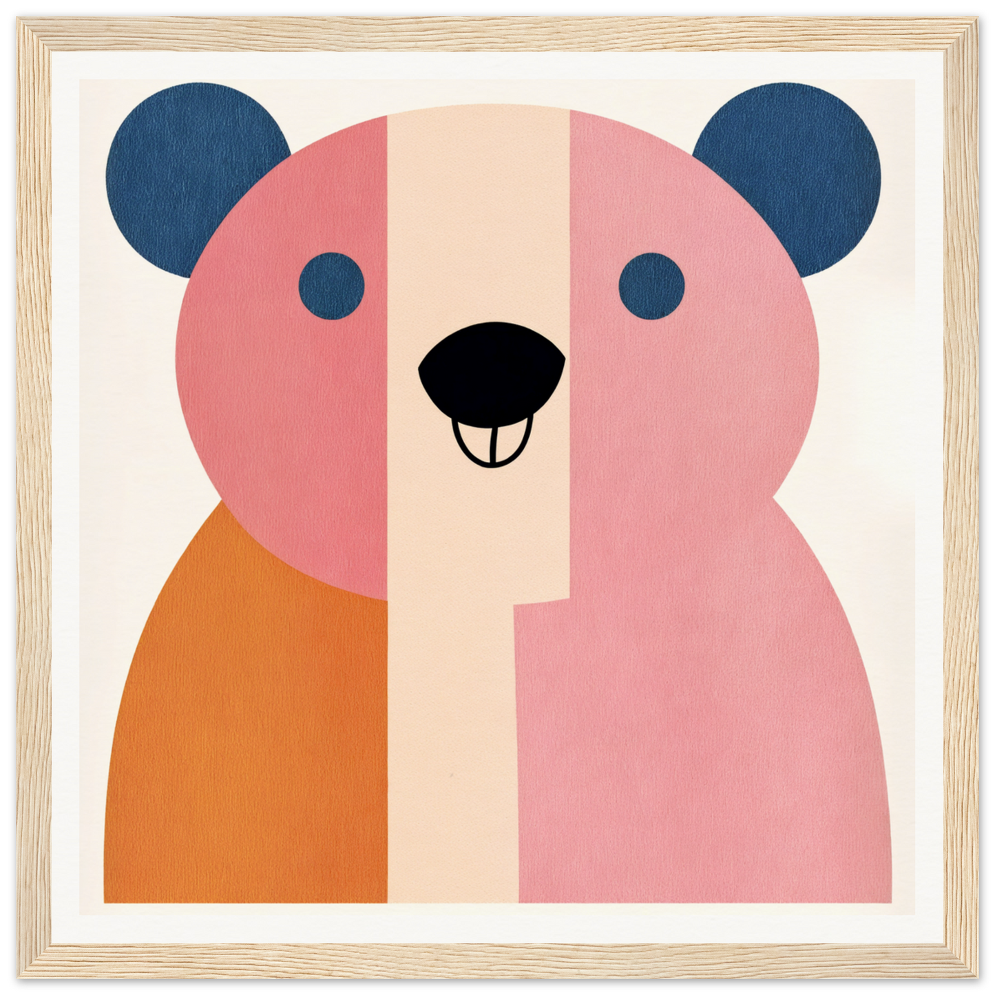 Minimalist pink and orange bear illustration for fun nursery wall art or decor