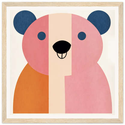 Minimalist pink and orange bear illustration for fun nursery wall art or decor