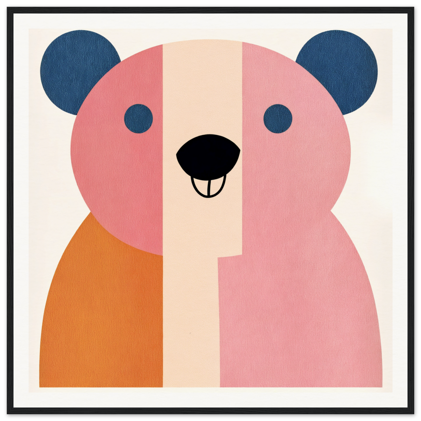 Geometric minimalist illustration of a pink and orange bear for nursery wall art