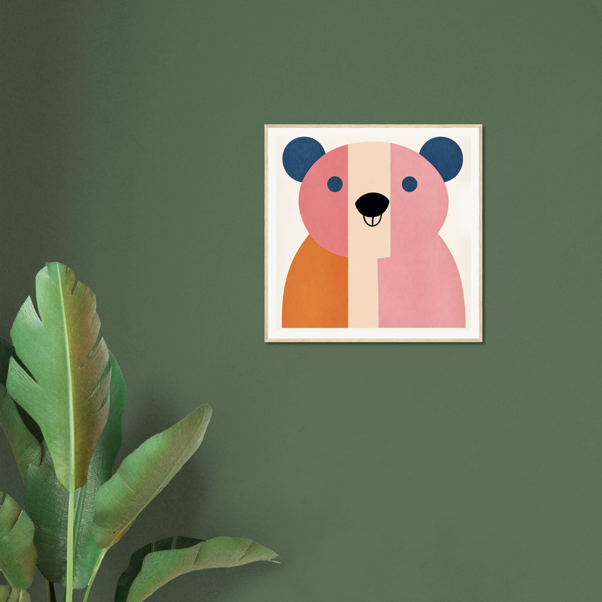 Colorful geometric bear artwork framed for nursery wall art and fun nursery decor