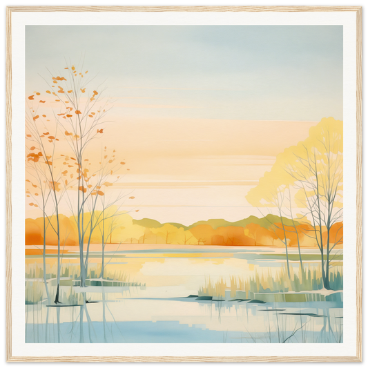 Watercolor painting of an autumn lakeside landscape for nursery wall art decor