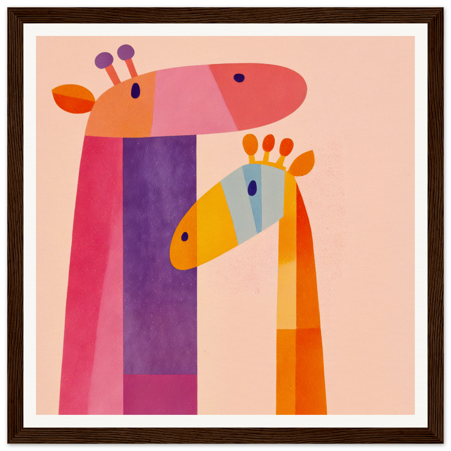 Colorful geometric giraffes illustration for cute nursery wall art or decor