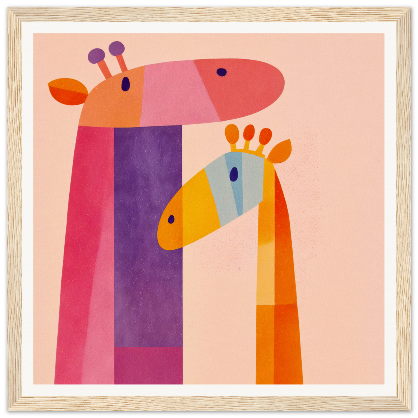 Colorful geometric giraffes in abstract art for trendy nursery wall art or decor