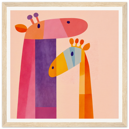 Colorful geometric giraffes in abstract art for trendy nursery wall art or decor