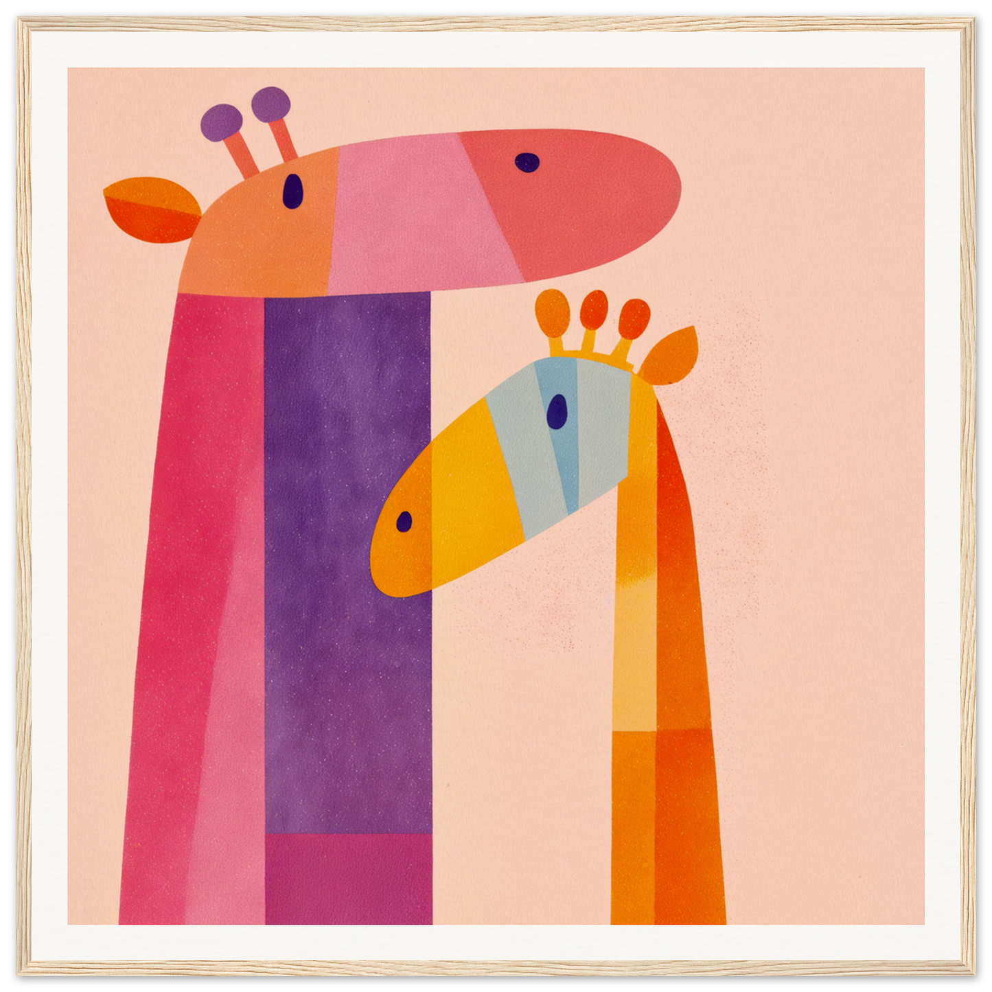 Colorful geometric giraffes in pink, purple, and orange for trendy nursery wall art