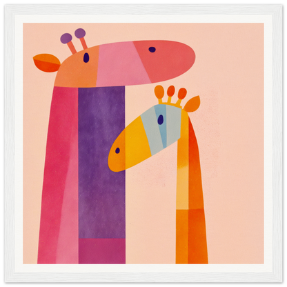 Colorful geometric giraffes in pink, purple, and orange for nursery wall art decor