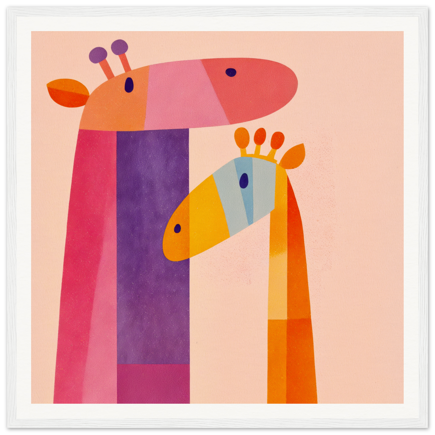 Colorful geometric giraffes in pink, purple, and orange for nursery wall art decor