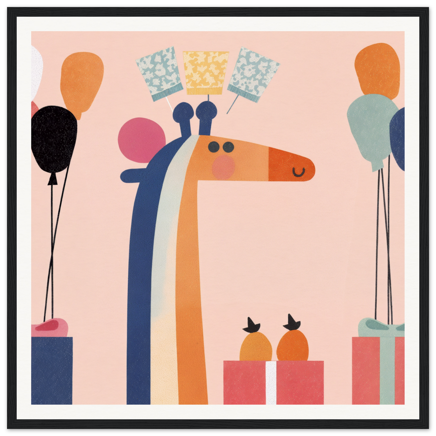 Stylized giraffe with blue mane in product181, perfect for nursery wall art