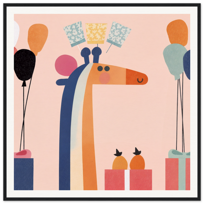 Colorful giraffe with blue horns and orange snout in trendy nursery wall art