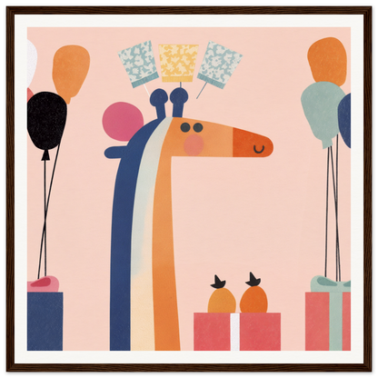 Stylized giraffe in orange and blue for nursery wall art or framed poster decor