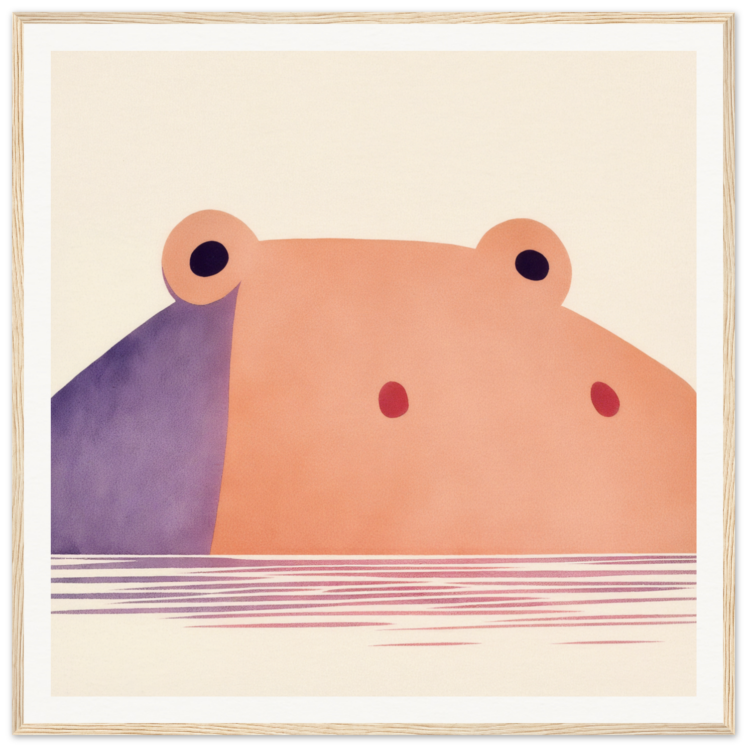 Minimalist hippo illustration peeking out of water for nursery wall art or decor