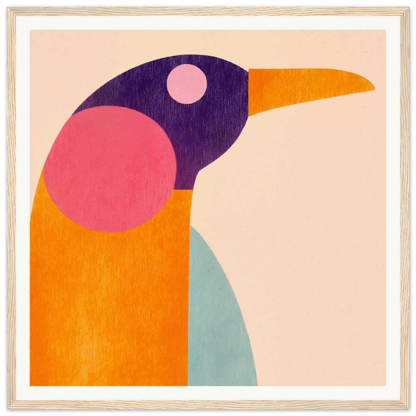 Geometric abstract bird in orange, purple, pink, and mint for nursery wall art product195