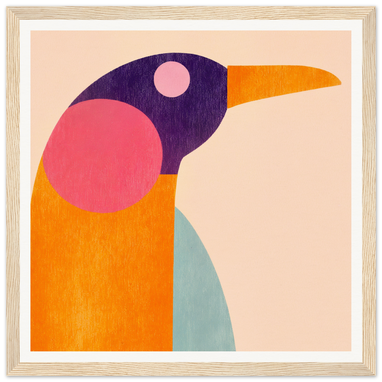 Abstract geometric bird design in orange, purple, and pink for nursery wall art product195