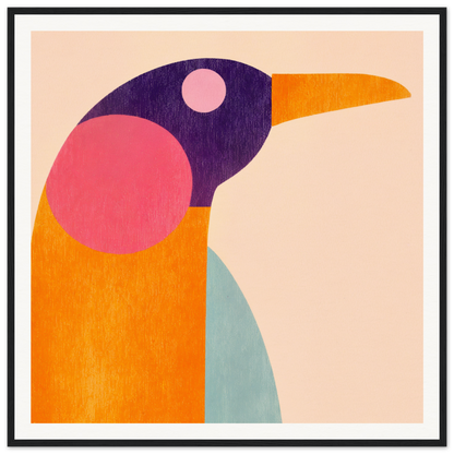 Stylized geometric bird in vibrant colors perfect for nursery wall art or decor