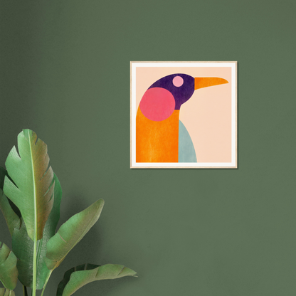 Stylish orange, pink, and purple bird head art print for nursery wall decor