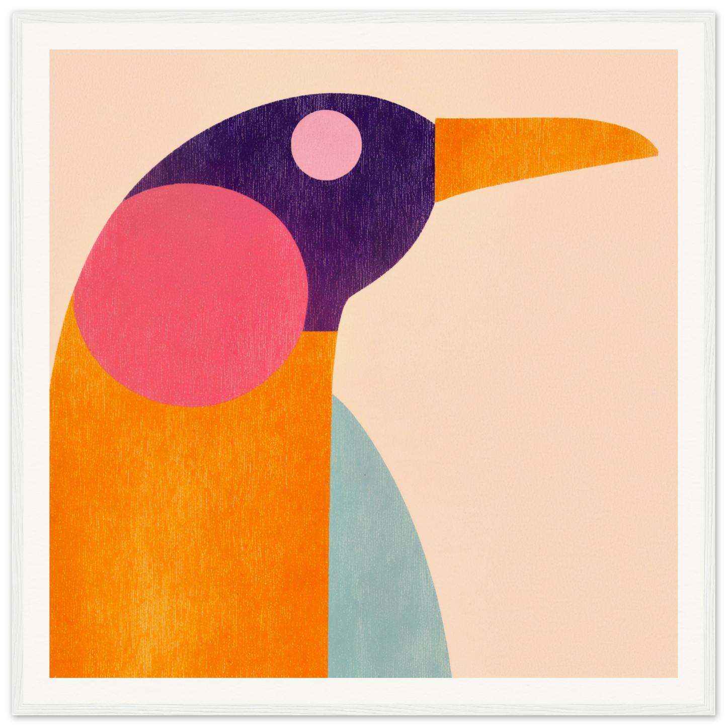 Stylized geometric bird in vibrant colors for trendy nursery wall art or decor