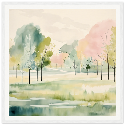 Watercolor painting of a serene spring landscape for nursery wall art or decor