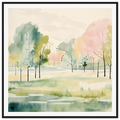 Watercolor painting of a serene spring landscape for nursery wall art or decor