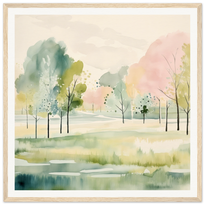 Watercolor painting of a serene spring landscape for beautiful nursery wall art